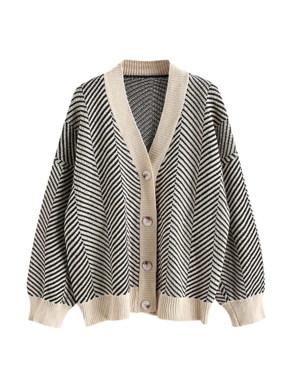 Women's Striped Cardigan Button Up Open Front Knit Oversized Sweater